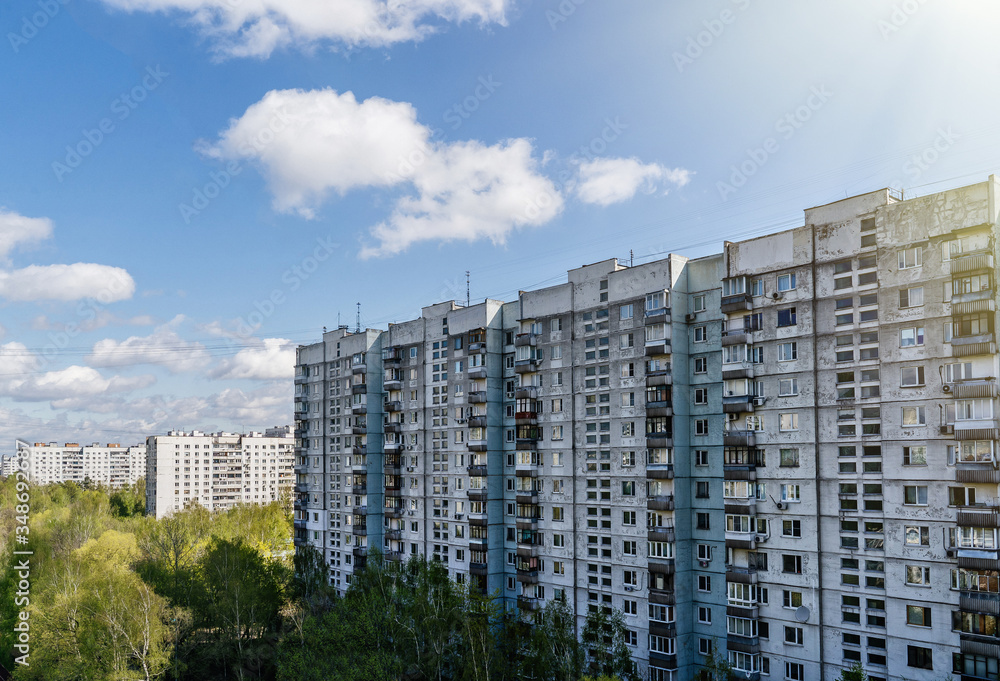 Poor district in Moscow with high-rise buildings 