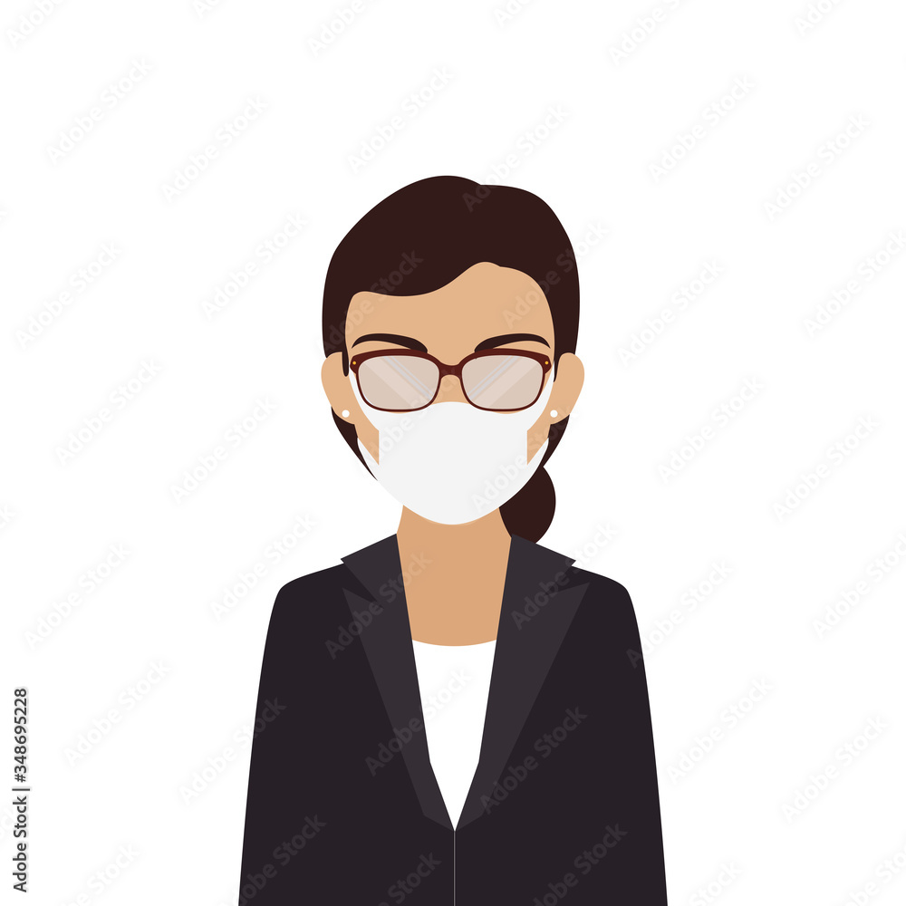 business woman using face mask with eyeglasses vector illustration design