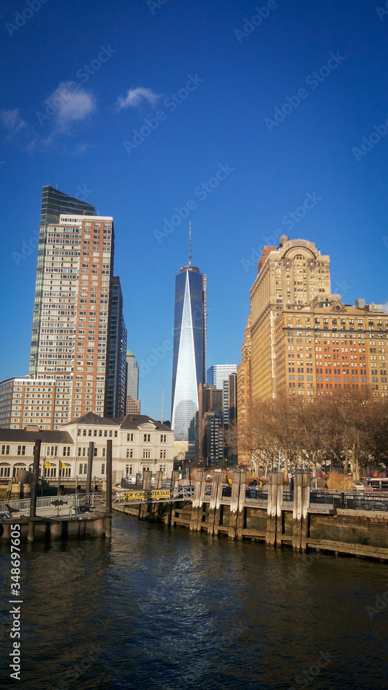 Harbor in the sunset in New Yorl city