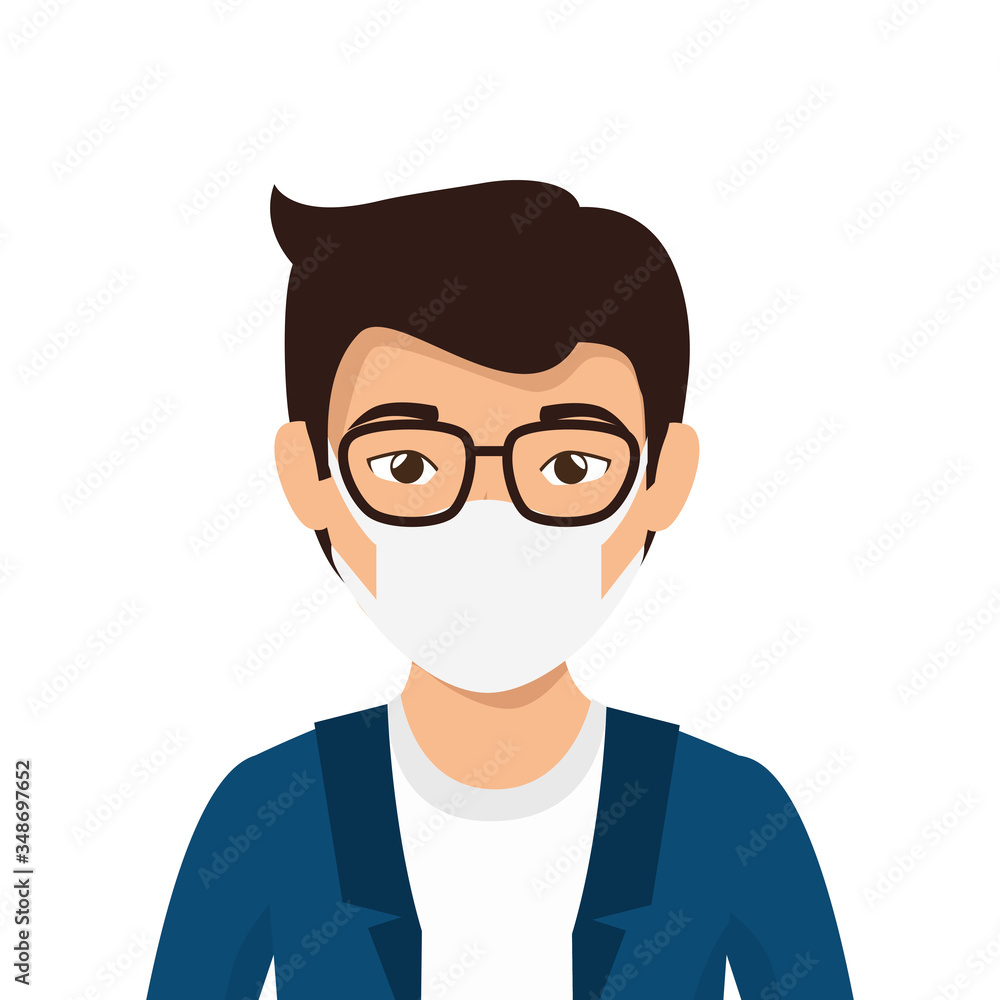 young man elegant using face mask isolated icon vector illustration design