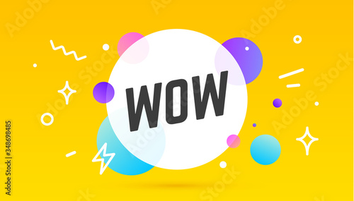 Wow, speech bubble. Banner, poster, speech bubble with text Wow. Geometric memphis style with message Wow for banner, poster. Explosion burst design, speech bubble. Vector Illustration