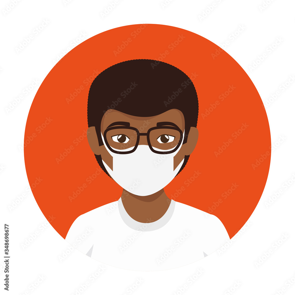 young man afro using face mask in frame circular vector illustration design young man afro using face mask in frame circular vector illustration design