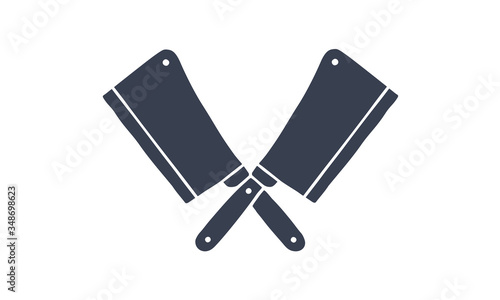 Set of butcher knives icons. Silhouette two butcher knives - Cleaver Knife. Logo template for meat business - farmer shop, market, butchery or design - label, banner, sticker. Vector Illustration