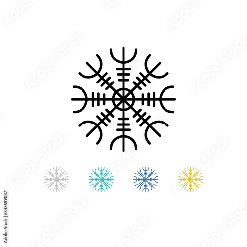 Aegishjalmur, Helm of awe helm of terror, Icelandic magical staves, isolated on white, vector illustration