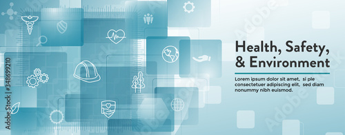 Health Safety and Environment Icon Set & Web Header Banner