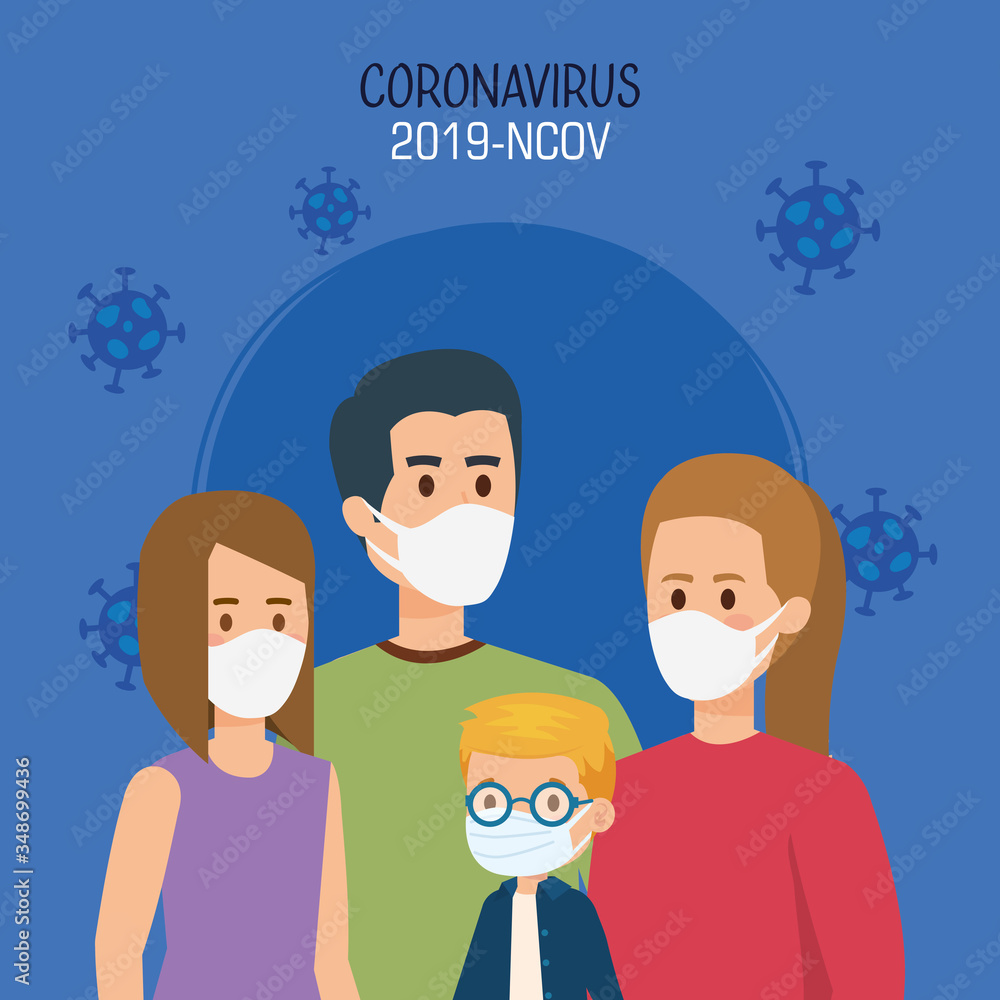 parents with children using face mask and particles 2019 ncov vector illustration design parents with children using face mask and particles 2019 ncov vector illustration design