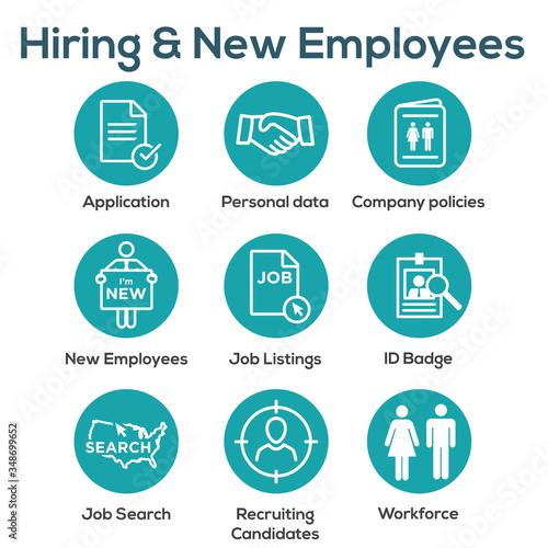 Hiring and Employees icons - job related images showing hiring