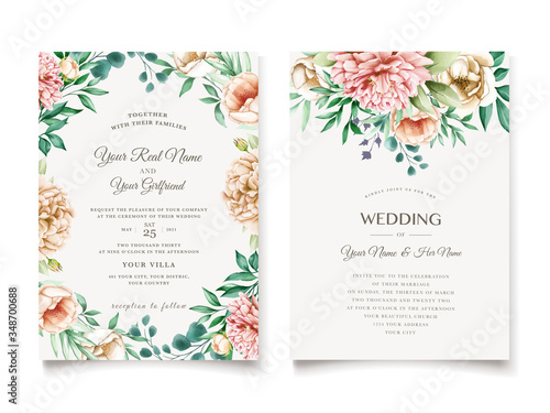 elegant peonies invitation card template