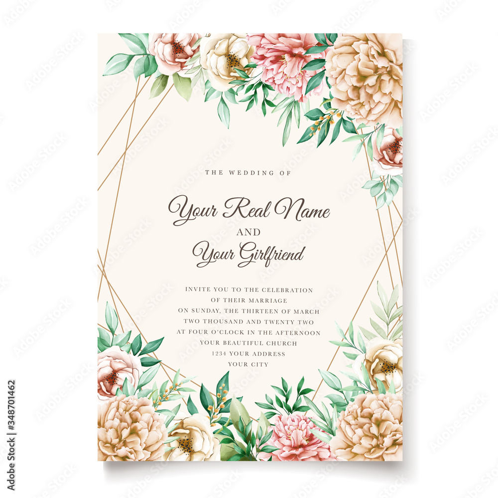 elegant peonies invitation card template