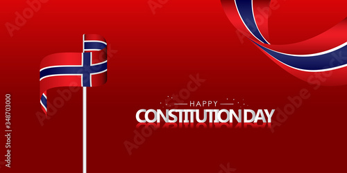 Norway Constitution Day With Ribbon and Flag Vector For Banner Print