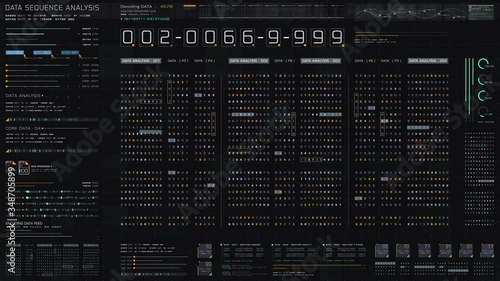 Futuristic hi-tech user interface head up display with digital code and data info graphic telemetry information display for desktop screen background
