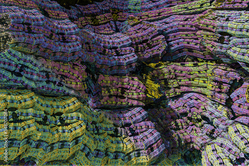 3D render. Fractal image of a 3D object. Fractal landscape. A colorful computer-generated image. The fractal background. Textures for the design. Abstract painting. Pattern.