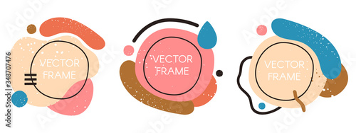 Abstract frame badges. Colorful frames template design, splash outline shape, geometric rounded trendy texture background shapes vector illustration icon set