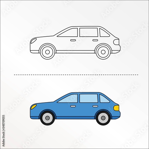 Cute Car Vector Design Illustration. Coloring book pages for kids.