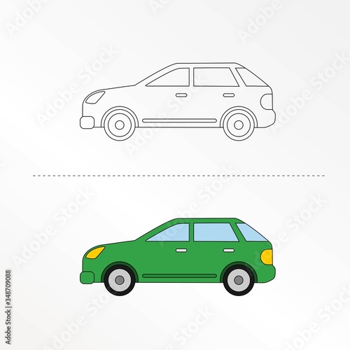Cute Car Vector Design Illustration. Coloring book pages for kids.