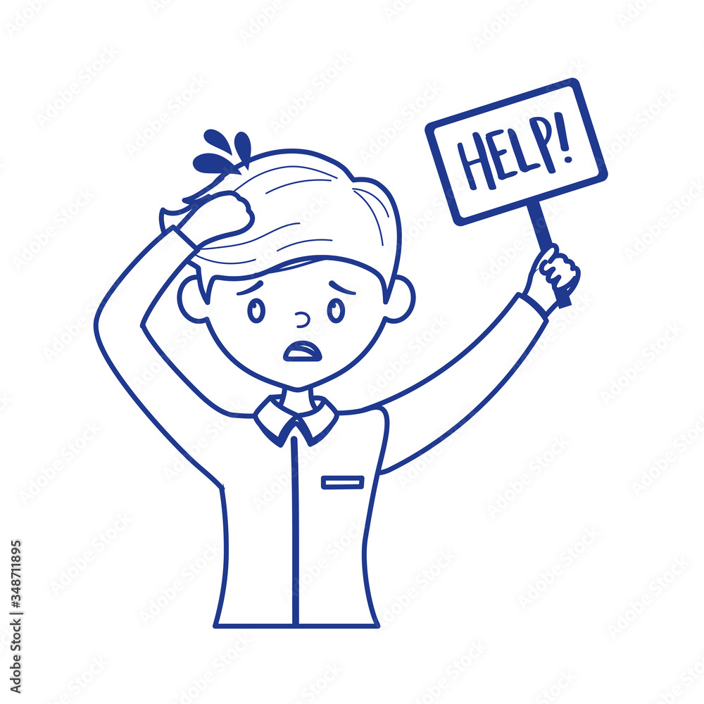 Obraz premium stressed worker with help placard isolated icon design