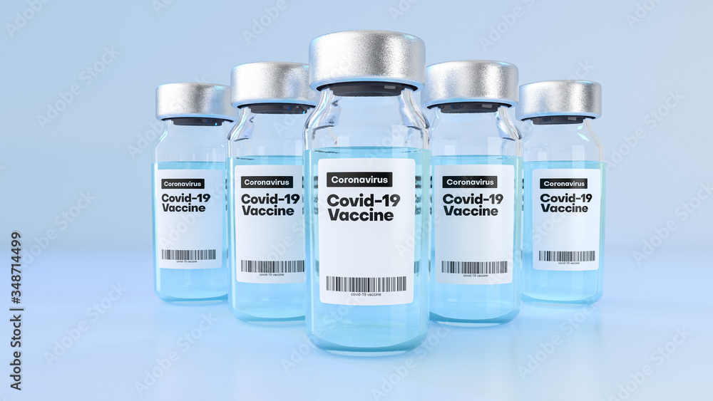 Array of novel coronavirus covid-19 vaccine bottles. 3d illustration. Array of novel coronavirus covid-19 vaccine bottles. 3d illustration.