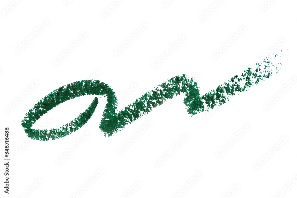 Eyeliner swatch stroke isolated on white background. Eye pencil green color texture sample. Eyeliner swatch stroke isolated on white background. Eye pencil green color texture sample.