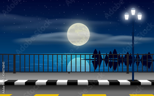 landscape of road on the beach in full moon night