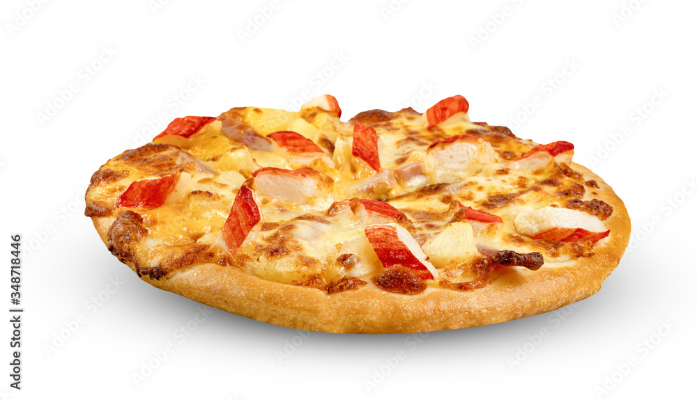 Ham&Crab Sticks pizza on isolated on white background