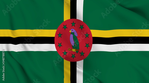 Dominica flag is waving 3D animation. Dominica  flag waving in the wind. National flag of dominica 3d rendering