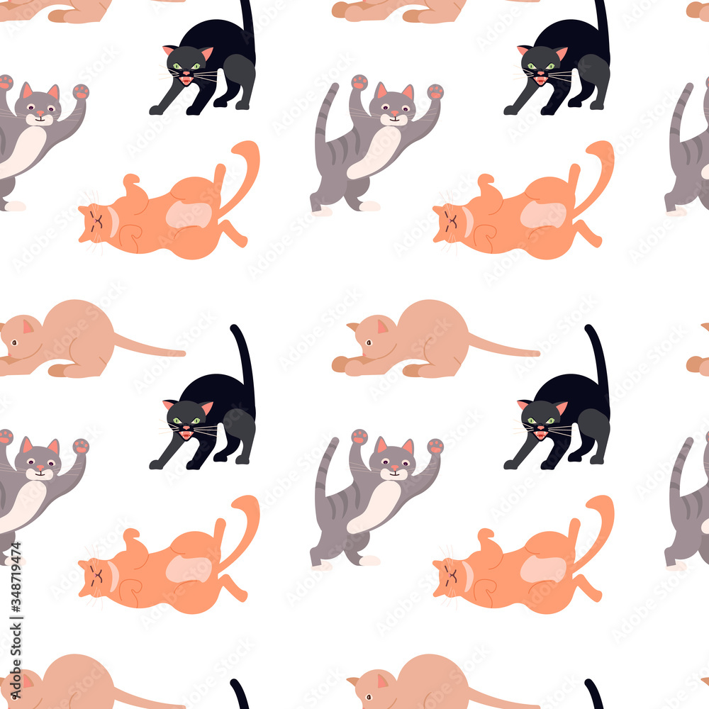 Cat characters seamless pattern