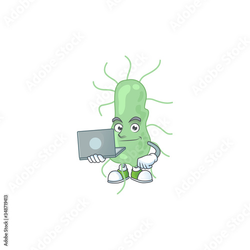 Diligent salmonella cartoon drawing concept working from home with laptop