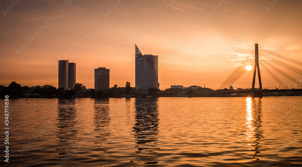 Sunset in Riga over a river of Daugava