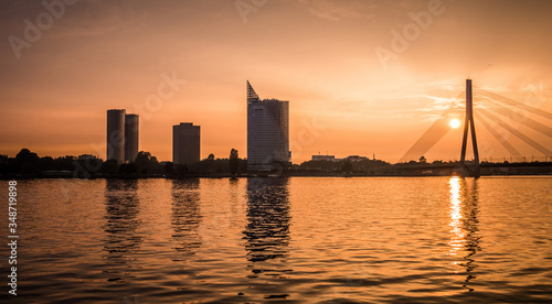 Sunset in Riga over a river of Daugava