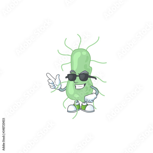 Super cool salmonella cartoon drawing style wearing black glasses