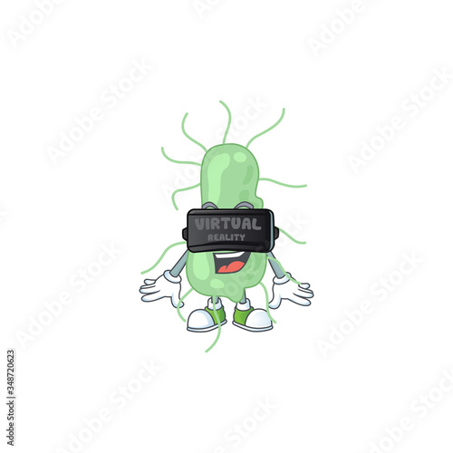Caricature picture of salmonella playing a game using Virtual reality headset
