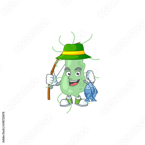 A Caricature picture of salmonella fisher succeed catch a fish