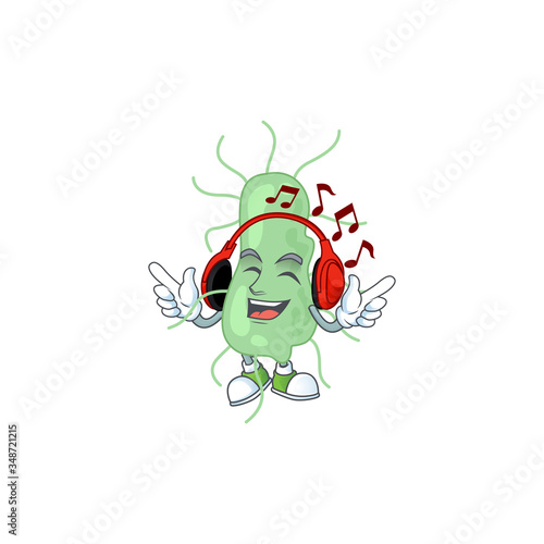 Cartoon drawing design of salmonella listening to the music with headset