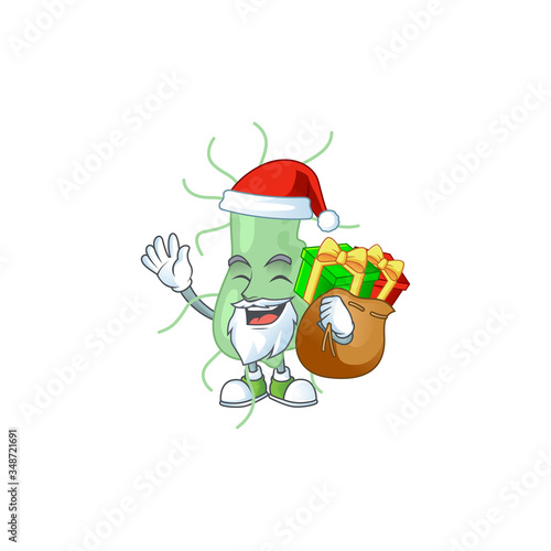 Santa salmonella Cartoon drawing design with sacks of gifts