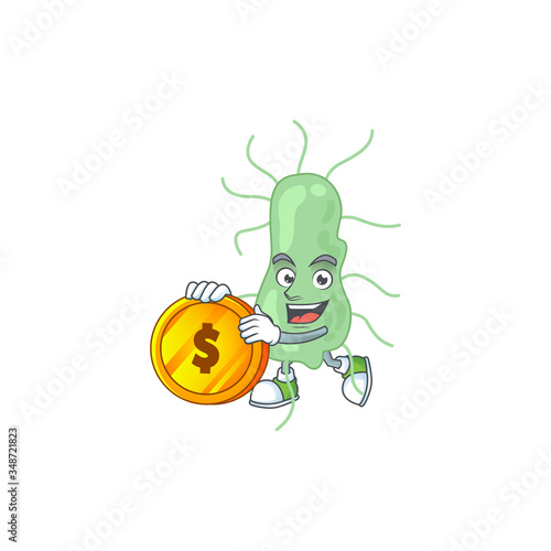 cartoon picture of salmonella rich character with a big gold coin