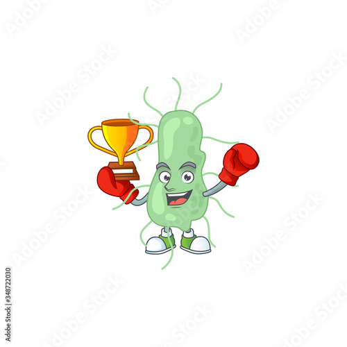 Proudly face of boxing winner salmonella cartoon character design