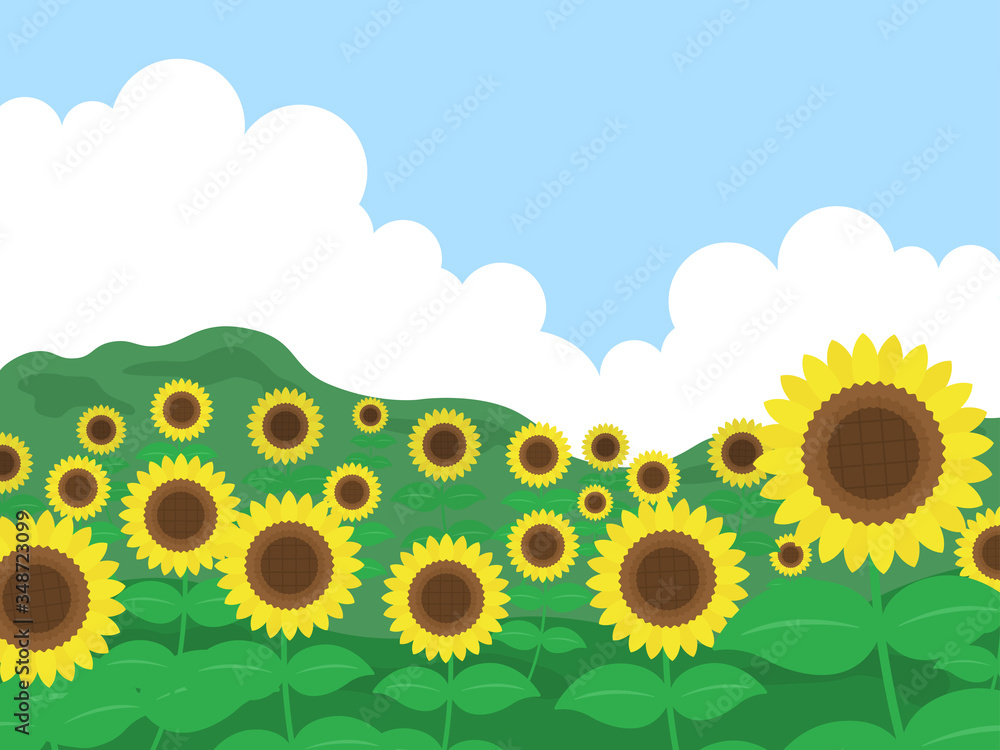 ひまわり畑のイラスト ひまわり畑のイラスト
