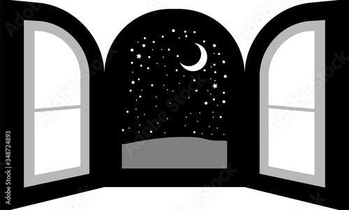 Monochrome Open window frame at night