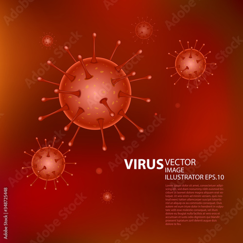 Virus Vector Illustration microbe on red background. Computer virus, allergy bacteria, medical healthcare, microbiology concept. Disease germ, pathogen organism, infectious micro virology.