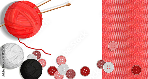 Colorful table with handmade crafts for knitting and sewing vector illustration