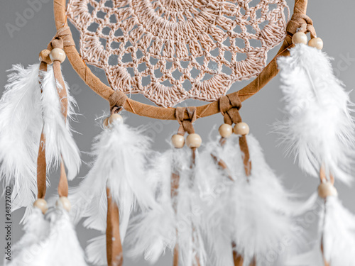 Dream catcher, a traditional amulet for protecting sleep. Close up.