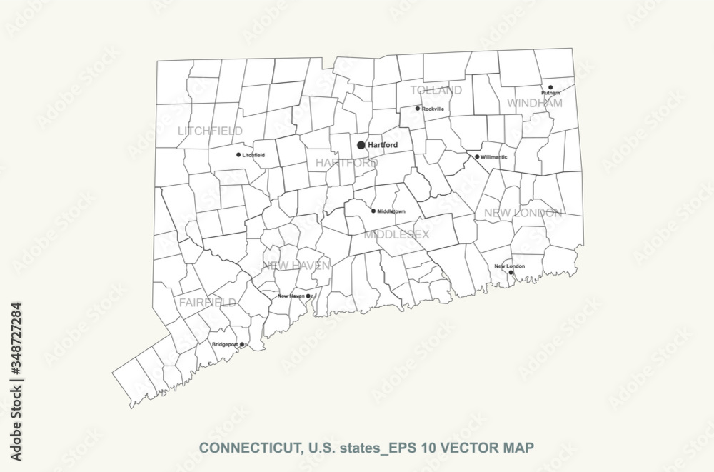 conneticut map. vector map of conneticut, U.S. states.