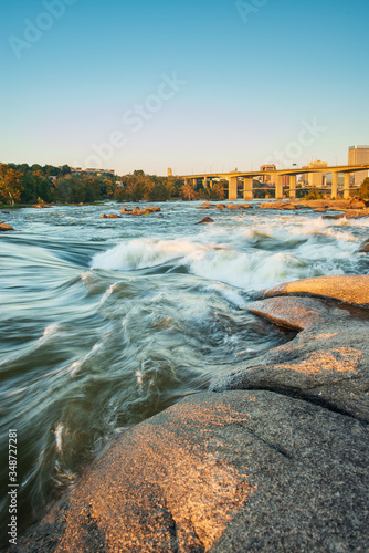 James River flowing over the rapids in Belle Isle, in Downtown Richmond Virginia