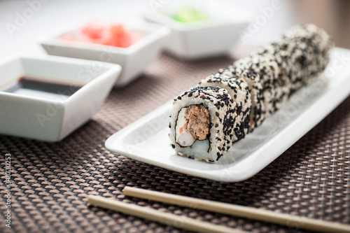 Uramaki sushi owara maki on a dish