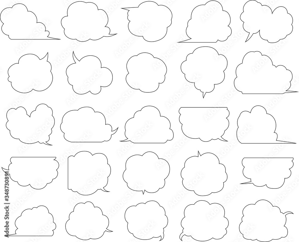 Cute Cartoon clouds Speech bubble outline set Cute Cartoon clouds Speech bubble outline set