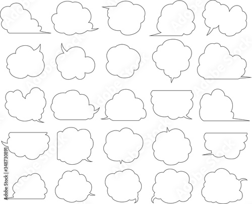 Cute Cartoon clouds Speech bubble outline set