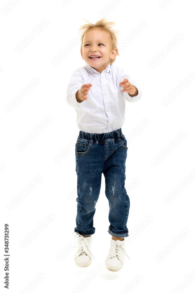 Little boy jumping.The concept of a happy childhood, sports and Little boy jumping.The concept of a happy childhood, sports and
