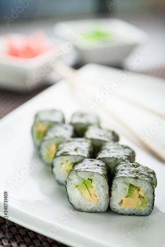 Hosomaki sushi avokado hosomaki on a dish