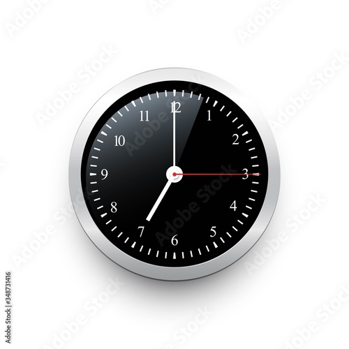 Black classic clock with silver border. Vector black clock template with movable arrows.