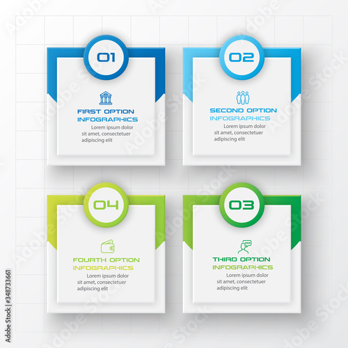 Business infographics template 4 steps with square,Element for design invitations,Vector illustration.